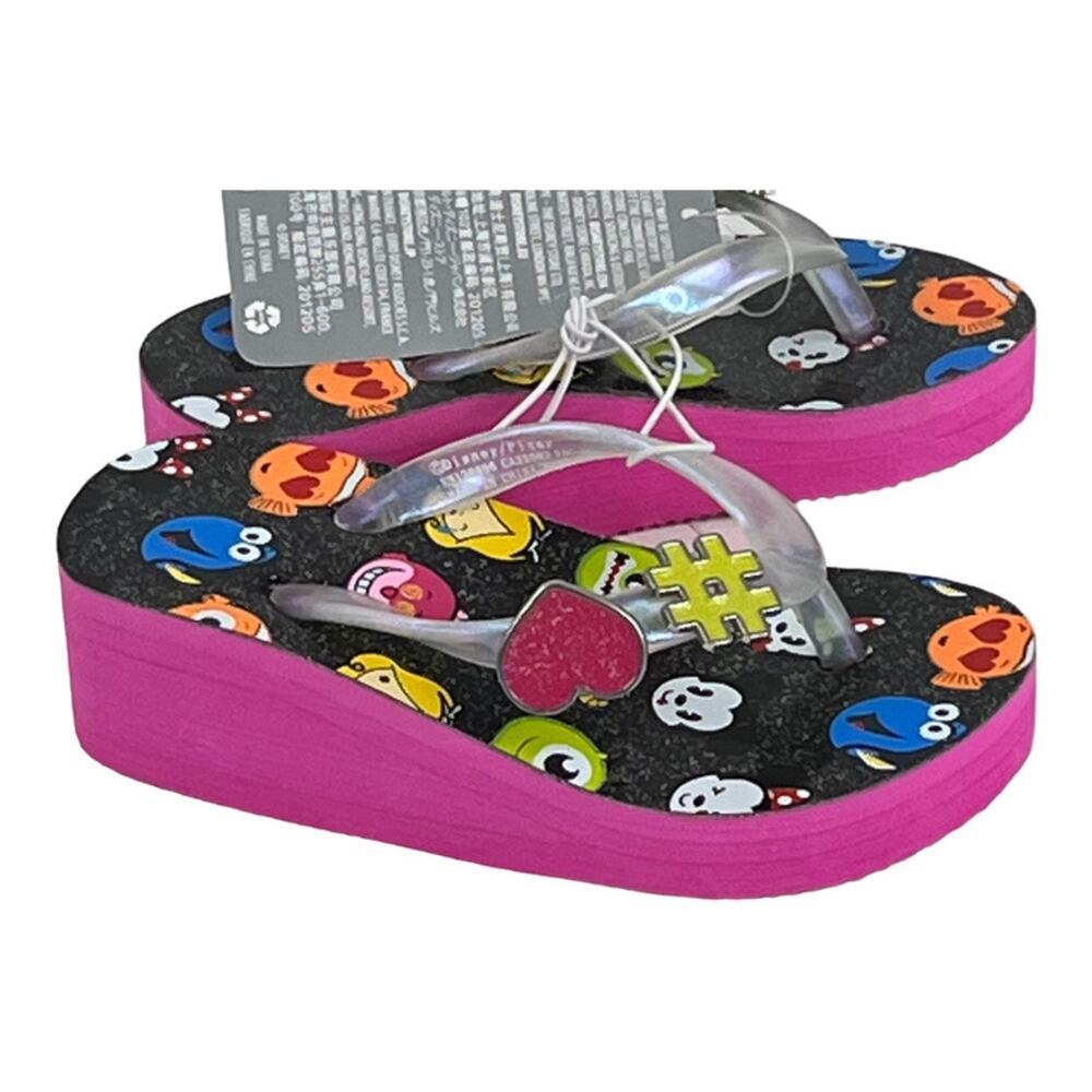 NEW DISNEY Emoji Girls Small 7/8 Flip Flop Wedge Sandals Glittery Hashtags